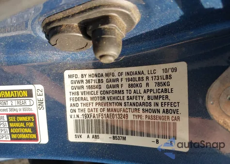 2010 Honda Civic Lx z USA, uszkodzony, nr VIN 19XFA1F51AE013249